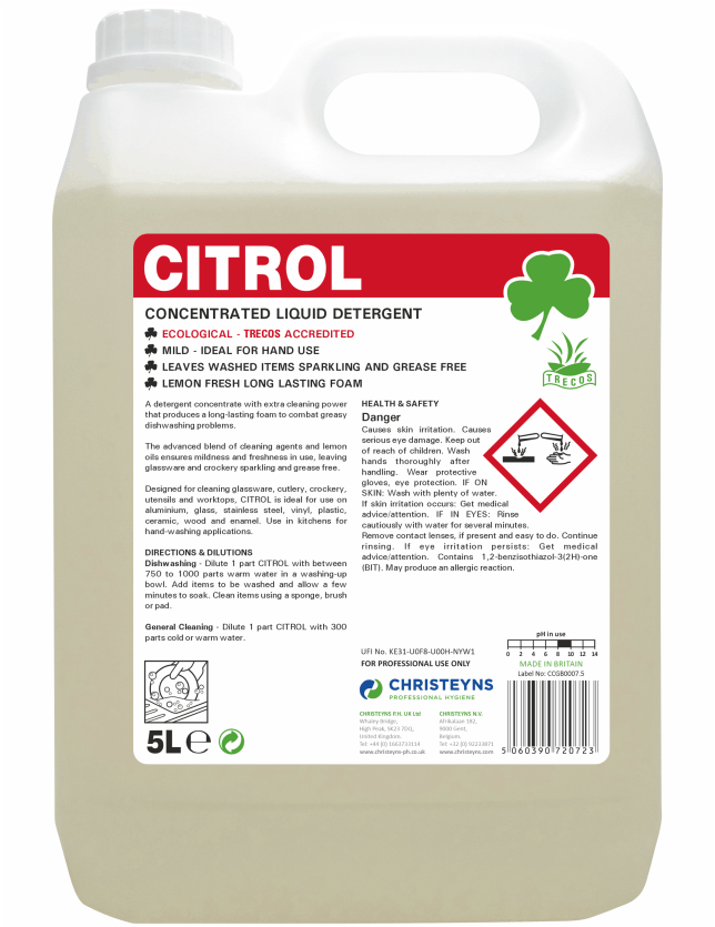 Christeyns Citrol - 20% Lemon Washing Up Liquid