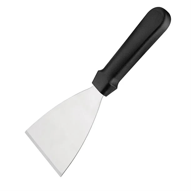 Heavy-duty Jantex D394 stainless steel scraper for commercial griddles and flat-top grills