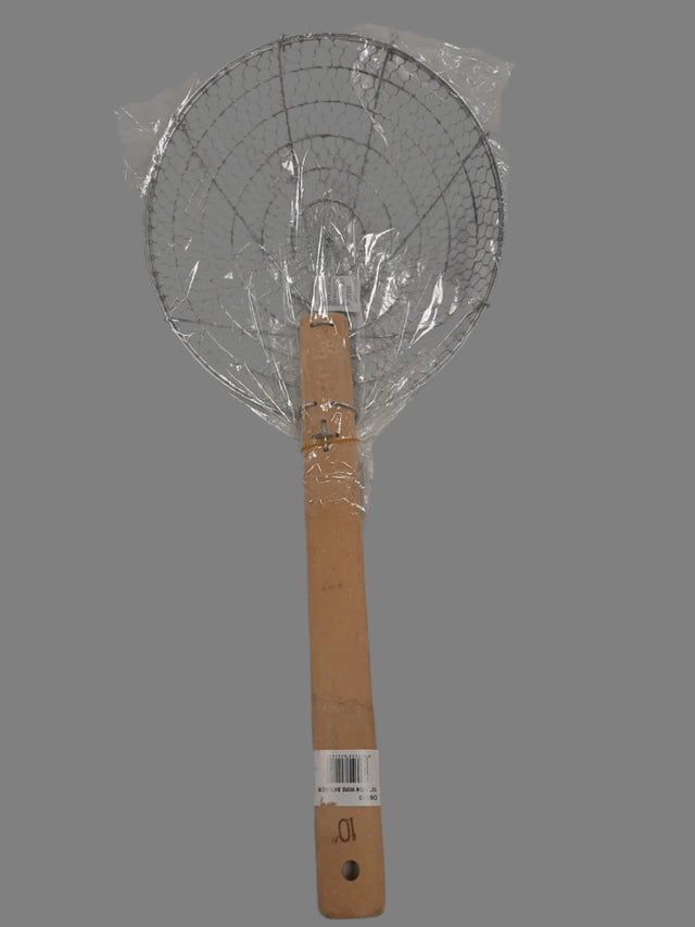 London Wok D6S10 10-inch round wire skimmer with wooden handle