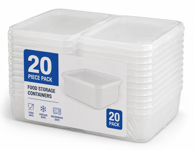 Pack of 20 2 litre plastic ice cream containers with matching lids