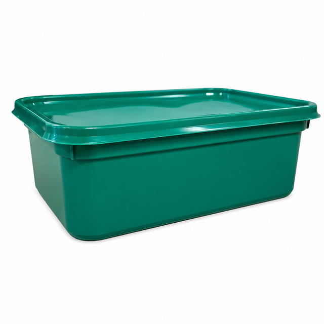 2L green rectangular ice cream tub with lid, durable plastic food storage container for catering and frozen desserts-1
