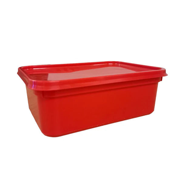 2 litre rectangular red ice cream tub with lid – durable plastic container for storage and catering