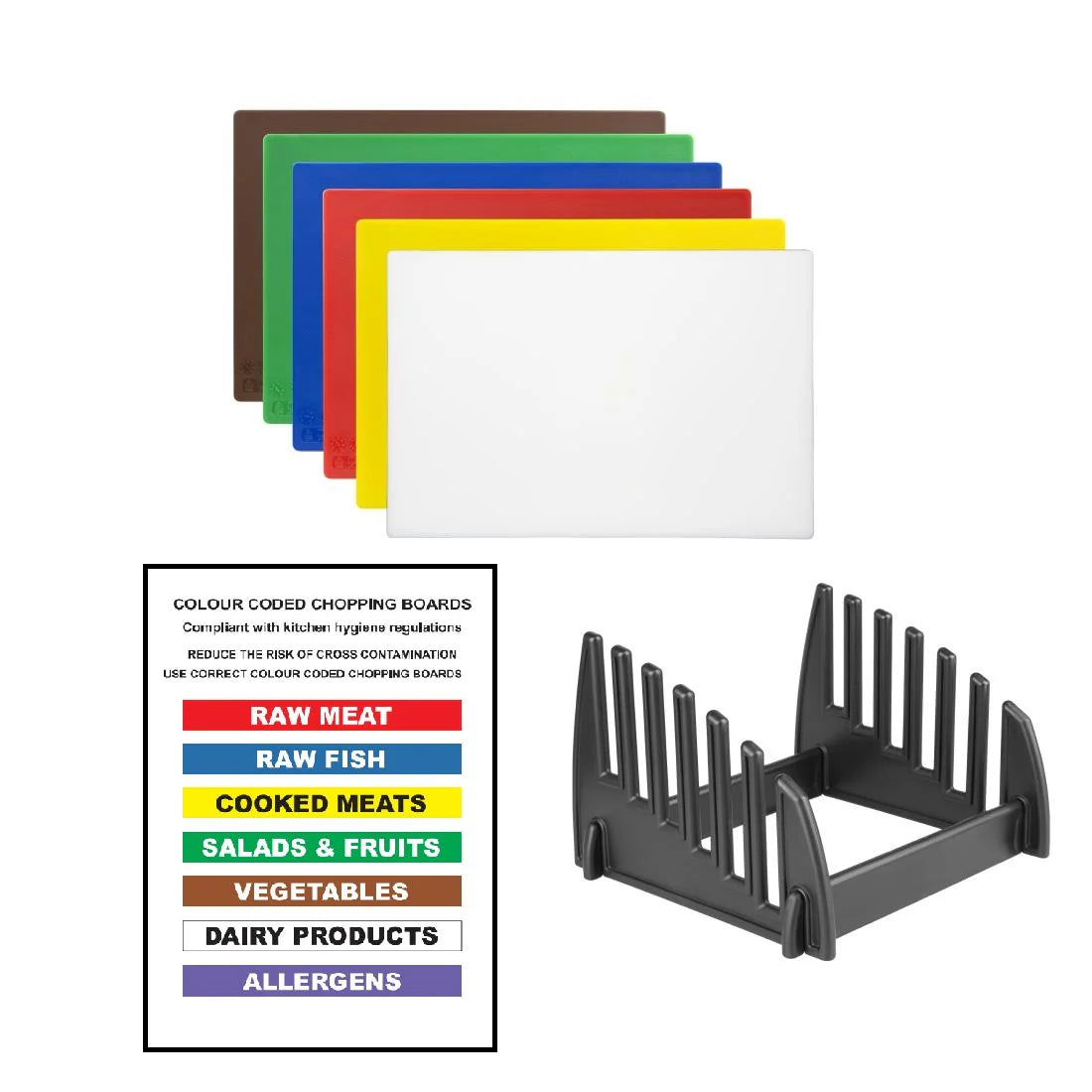 Chefset 6pc Chopping Board Set With Rack & Wall Chart