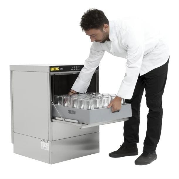 Buffalo DW468 Undercounter Glasswasher with Drain Pump 500x500mm Baskets