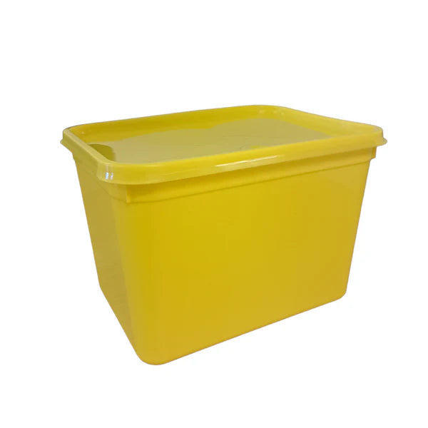 Set of 10 sturdy 4 litre yellow ice cream tubs with matching lids, perfect for catering, frozen desserts, and bulk food storage.
