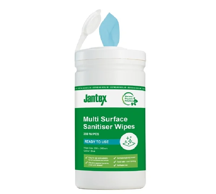Jantex Green Surface Sanitiser Wipes Starter Tub 200mm (200 wipes)