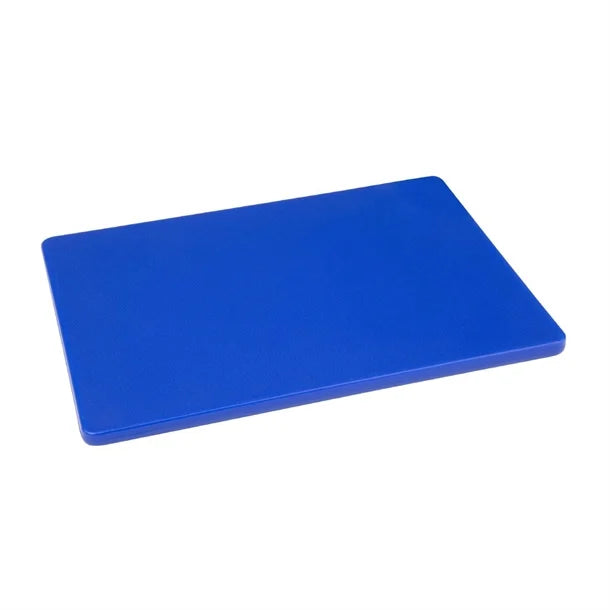 Hygiplas small blue low-density chopping board, 305 × 229 × 12 mm (GH791); HACCP colour-coded for raw fish preparation.