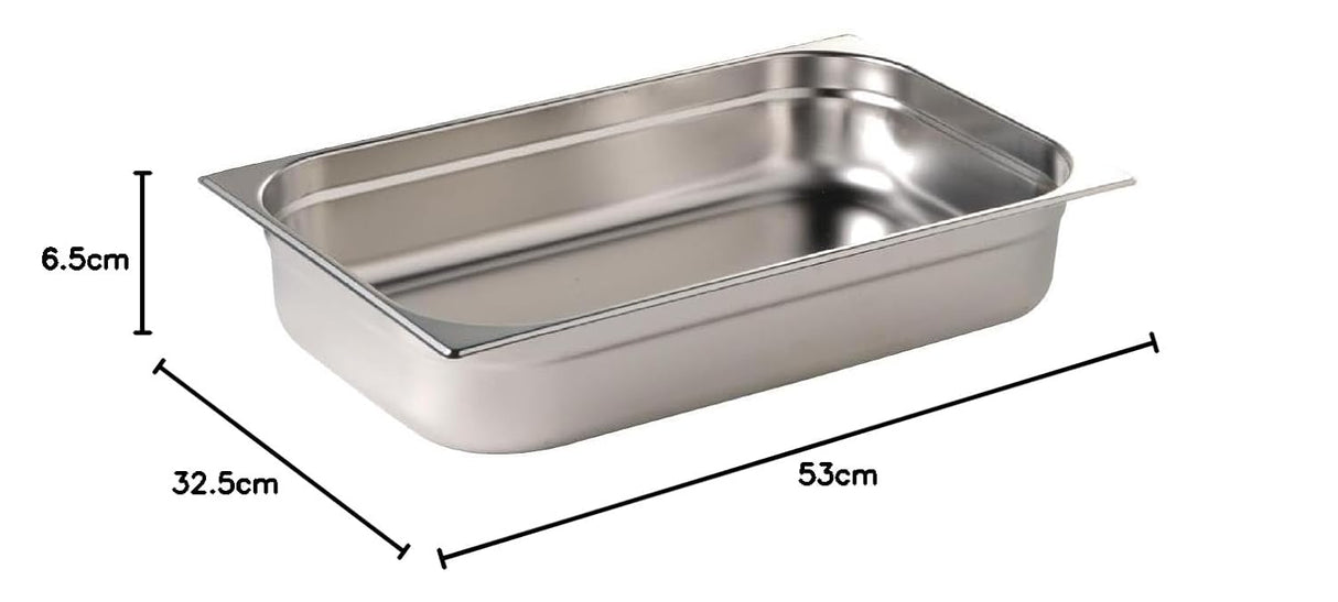 CATERINGBASE Stainless Steel Gastronorm Pan, 1/1 Size, 65mm Deep, Silver