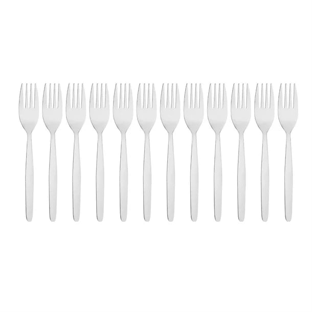 Stainless steel Kelso forks, 12 pack, dishwasher-safe