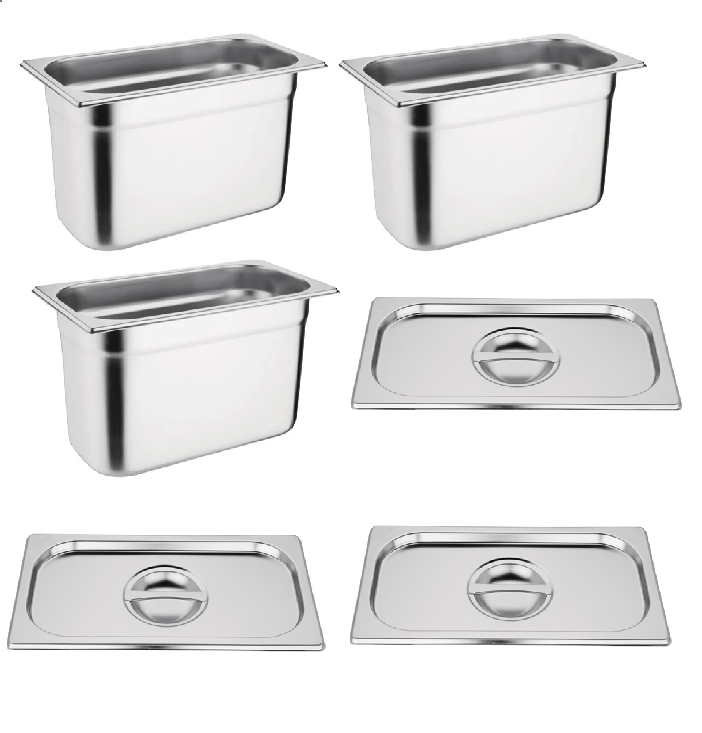 Vogue Stainless Steel Gastronorm Tray Set 3 x 1/3 with Lids