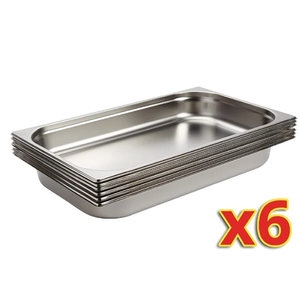 Vogue S895 Stainless Steel 1/1 Gastronorm Trays 65mm (6 pack)