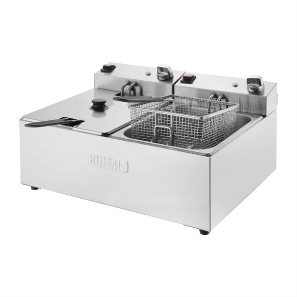 Buffalo CU618 countertop electric fryer with twin 5 litre tanks
