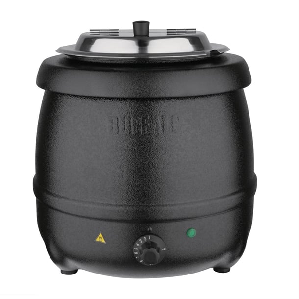 Buffalo L715 10-litre black soup kettle, commercial countertop soup warmer with hinged lid