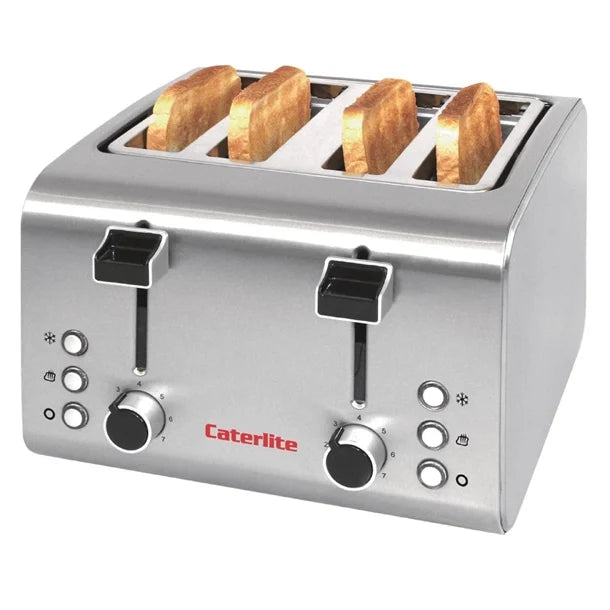 Caterlite 4-Slot Stainless Steel Toaster with 136mm x 36mm wide slots for bread and bagels