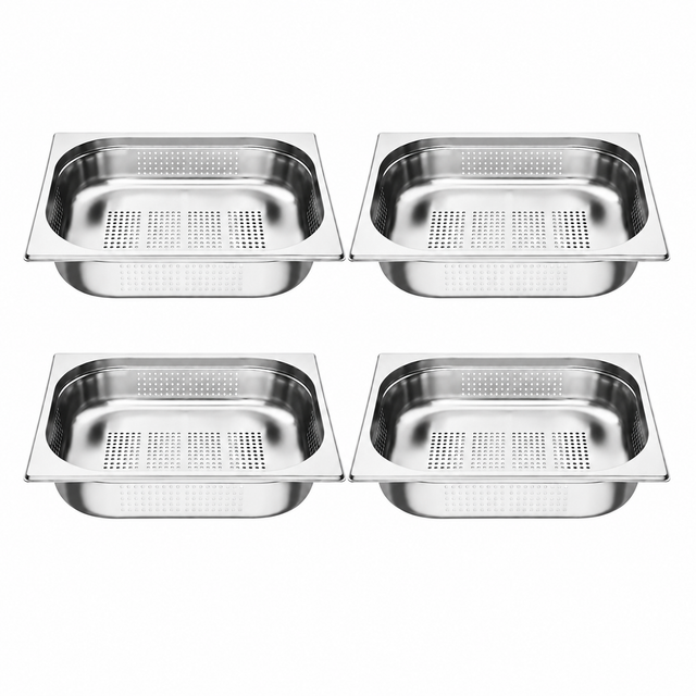 Chefset 1/2 Size Perforated Stainless Steel Gastronorm Pan 65mm Deep Pack of 4 for commercial catering kitchens