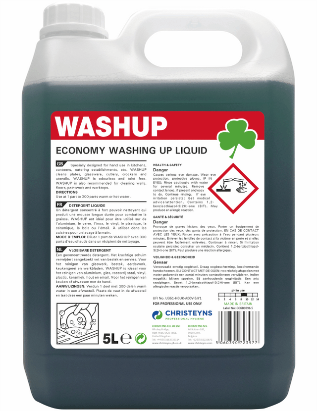 Christeyns Washup 10% Economy Washing Up Liquid 5 Litre