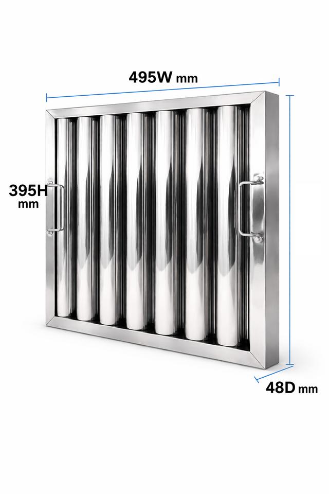 Kitchen canopy baffle filter 395 x 495mm stainless steel grease filter