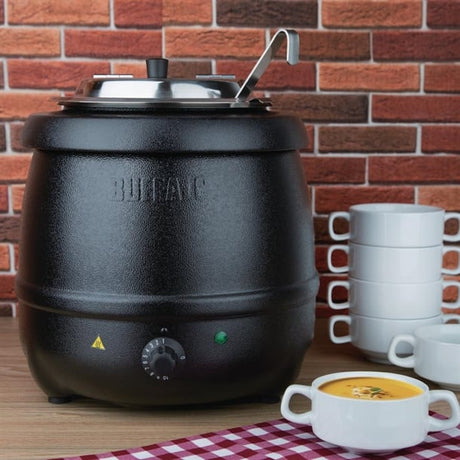 Buffalo Soup Kettle 10 Litre, Black, 35°C to 95°C, Electric Wet Heat Buffet Food Warmer - Ideal for Soup, Mulled Wine or Cider, Chili, Porridge or Beans - Commercial and Home Use, L715