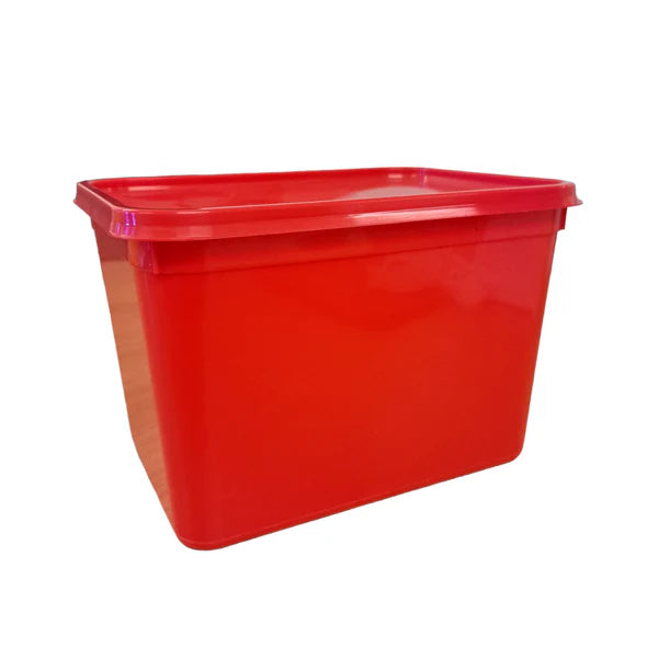 Red colour coded 4 litre ice cream tubs with lids – HACCP compliant food storage solution for catering, takeaways, and professional kitchens.