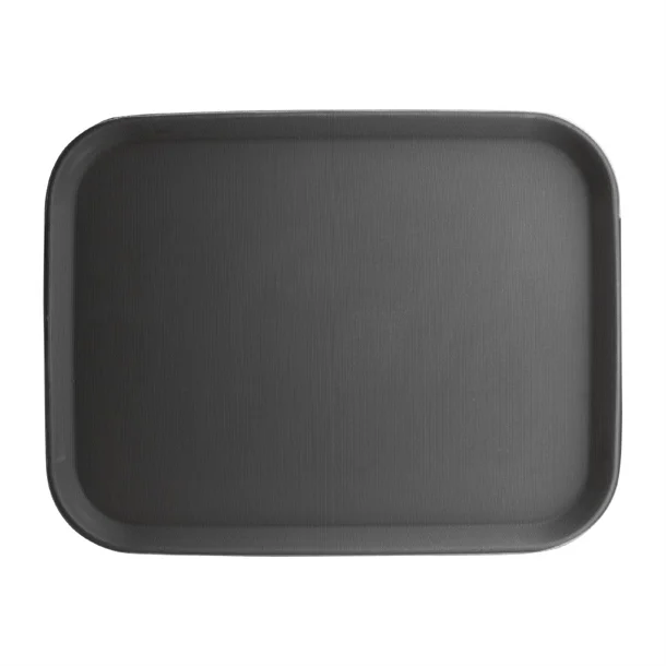 Set of 4 black polypropylene serving trays for catering