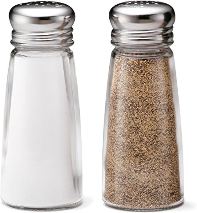 Tablecraft 132S&P round glass salt and pepper shakers set of 2 with stainless steel tops