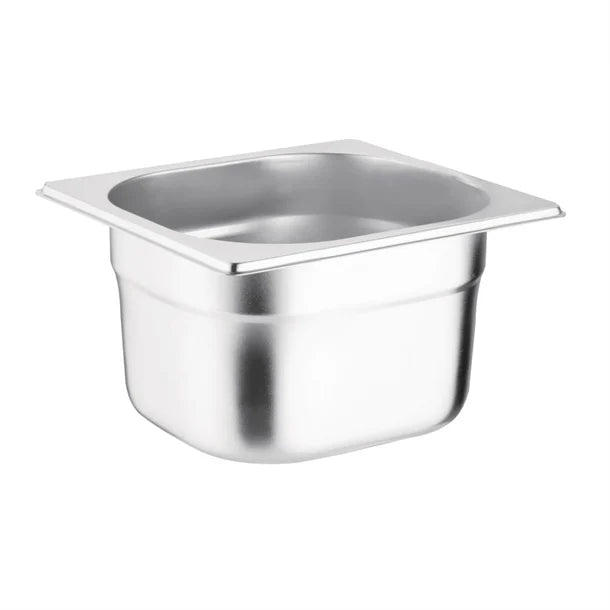 Vogue 1/6 Stainless Steel Gastronorm Tray 100mm 1.7L for commercial food storage and preparation