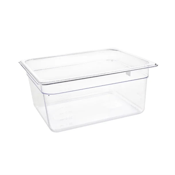 Vogue U230 1/2 Gastronorm polycarbonate container, 150mm deep, clear