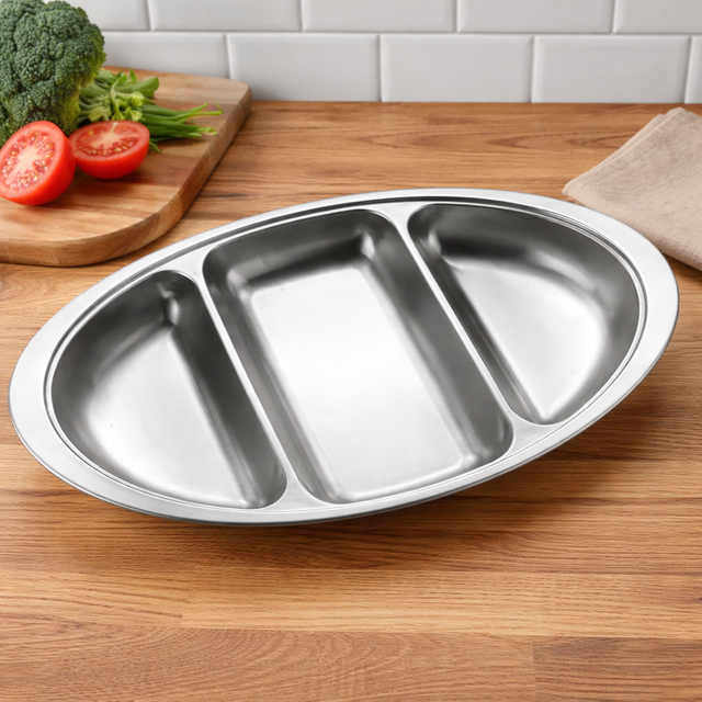 Zodiac 14 inch stainless steel 3 compartment serving dish